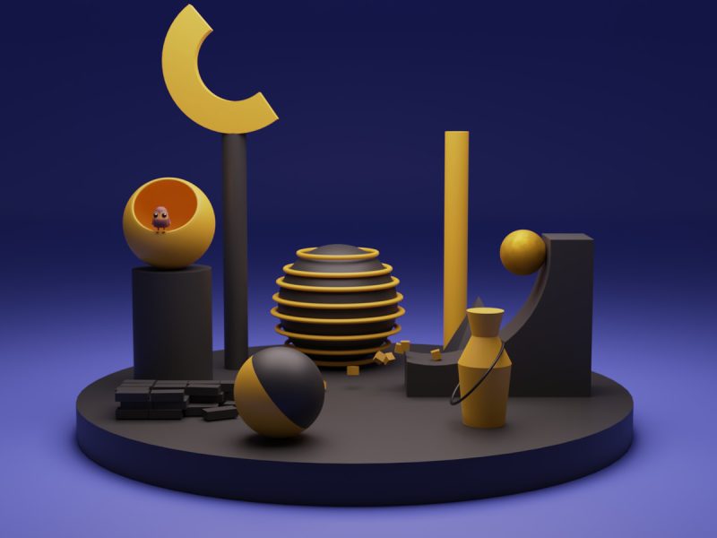 yellow and blue sun and two gold round decors